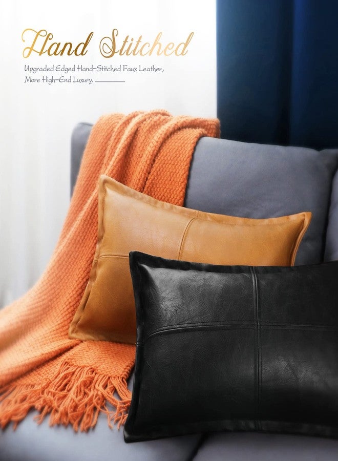 BRAWARM Black Leather Throw Pillow 12 X 20 Inches, Faux Leather Pillow Cover with Piping, Hand Stitched Decorative Lumbar Throw Pillow Covers for Couch Sofa Bed Living Room Garden - Image 4